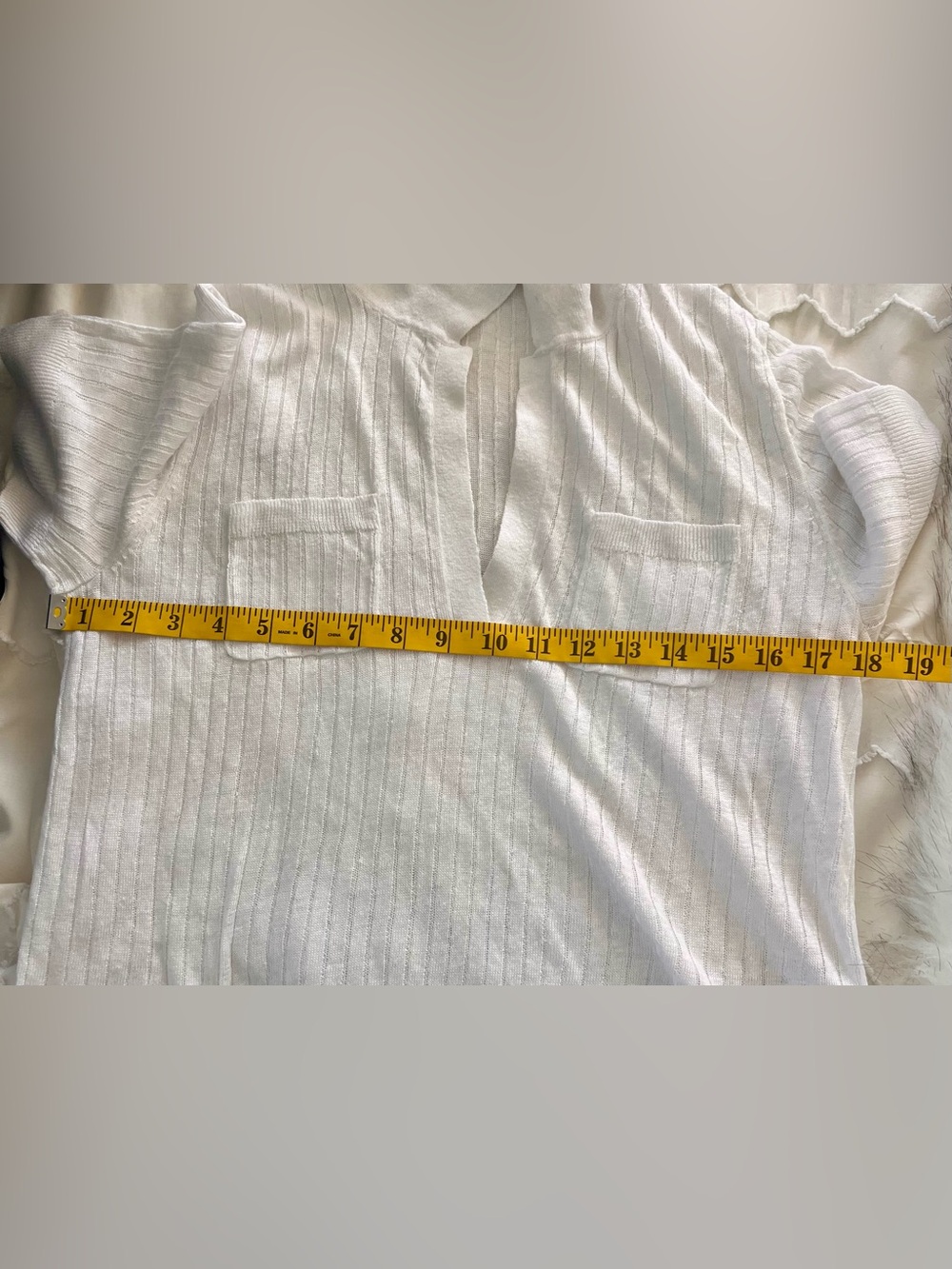 J.Crew 100% Linen Ribbed Polo Sweater White Short Sleeve Johnny Collar M - Picture 9 of 9